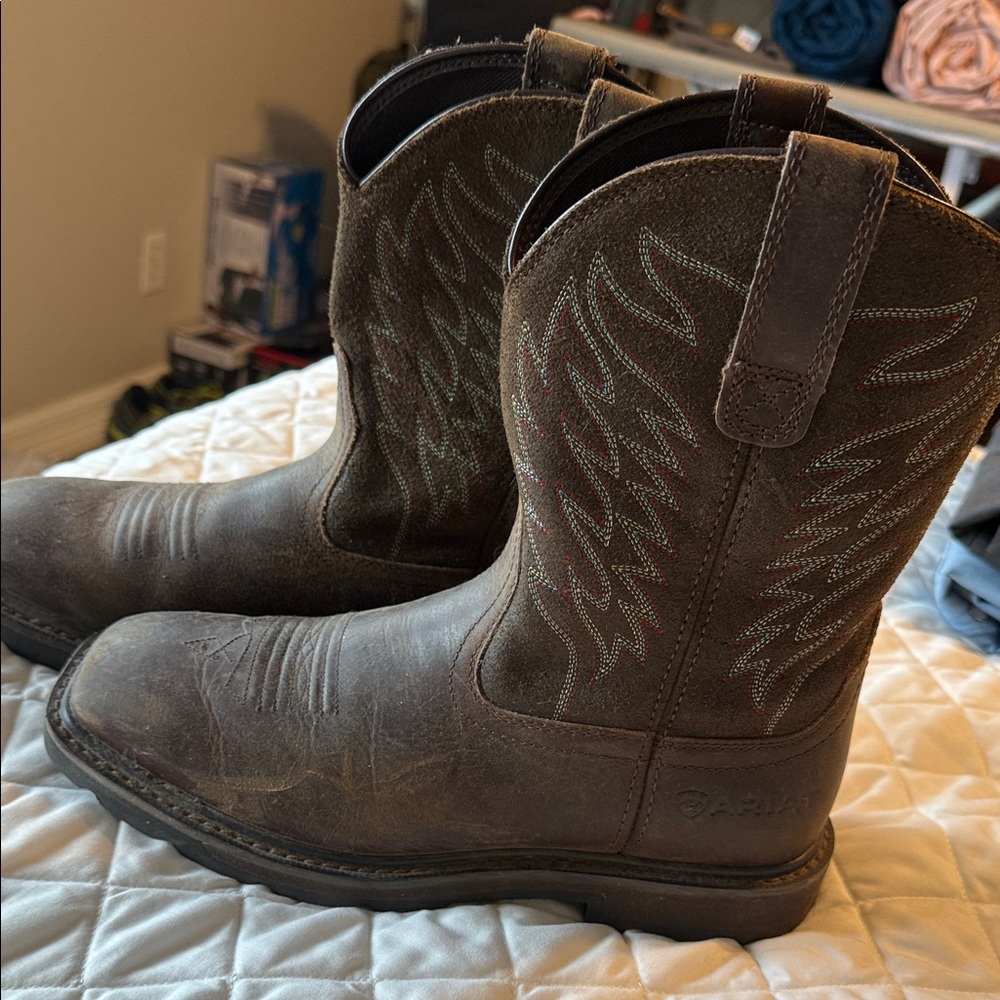 Ariat Dark Brown Western Boots with Green Stitching